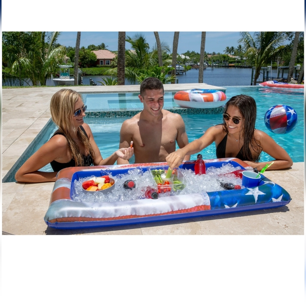 PoolCandy Inflatable Stars & Stripes Buffet Cooler - Patriotic Red, White & Blue